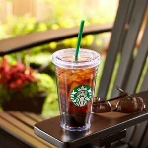 NEW Starbucks Clear Plastic Cup with Green Logo and Straw